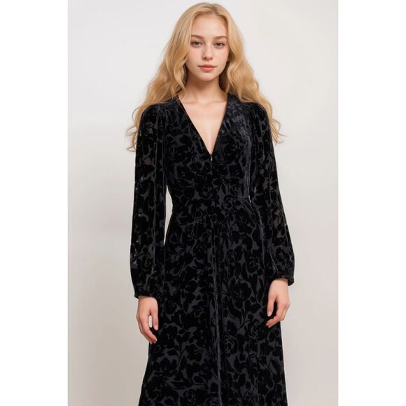 Johnny Was Jade Women’s Black Jacquard Velvet Burnout Silk Blend Wynnter Midi Dr - Picture 14 of 15
